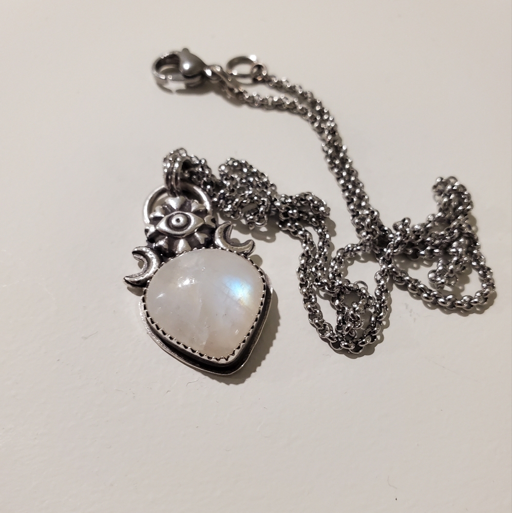 Sterling Silver Ahkidesign Etsy Artist Moonstone Evil Eye Moon Necklace Ooak